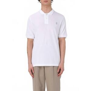 NEW BRUNELLO CUCINELLI men's cotton pique polo shirt with logo in white